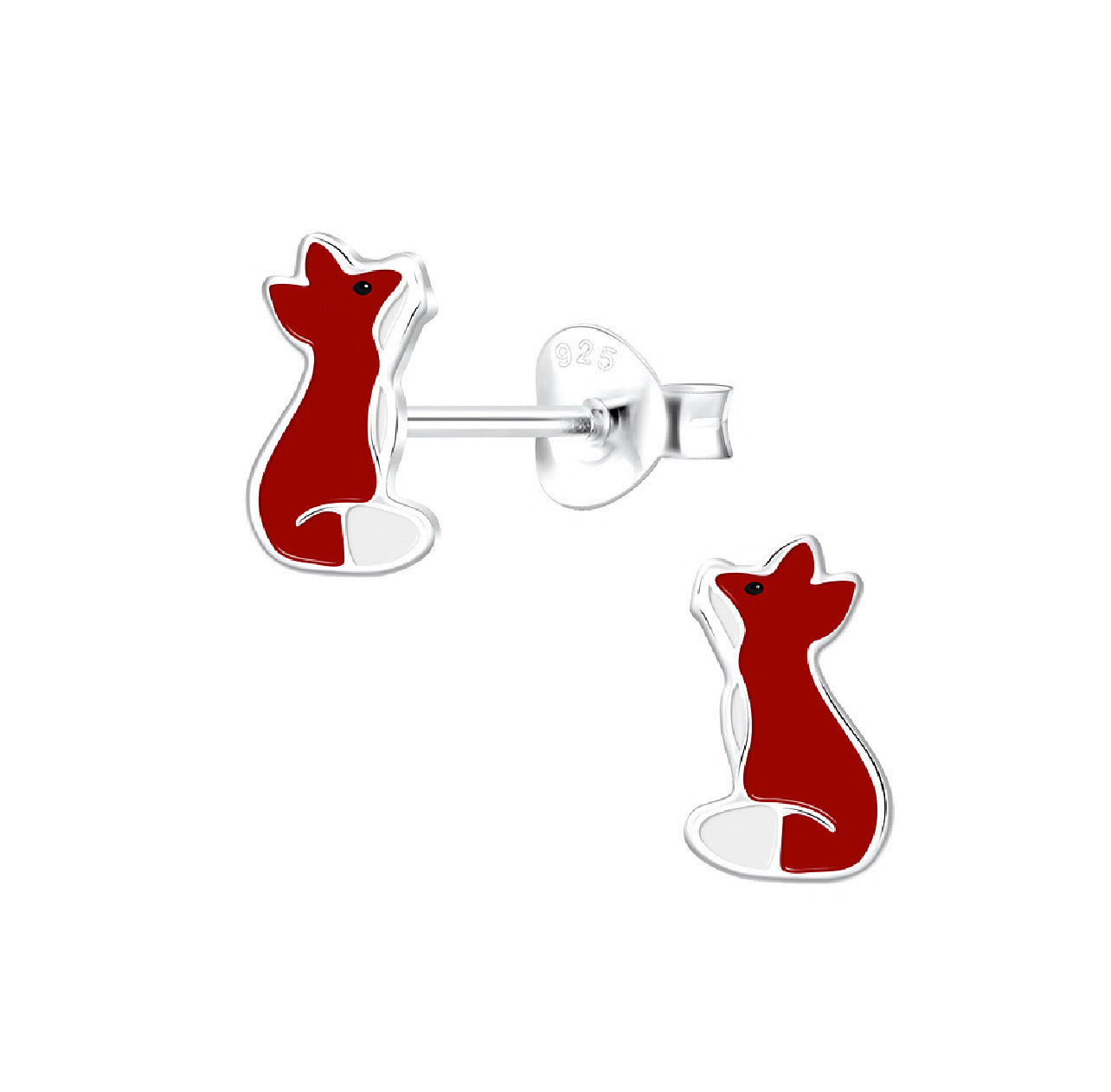 Sitting Red Fox Sterling Silver Earring Studs