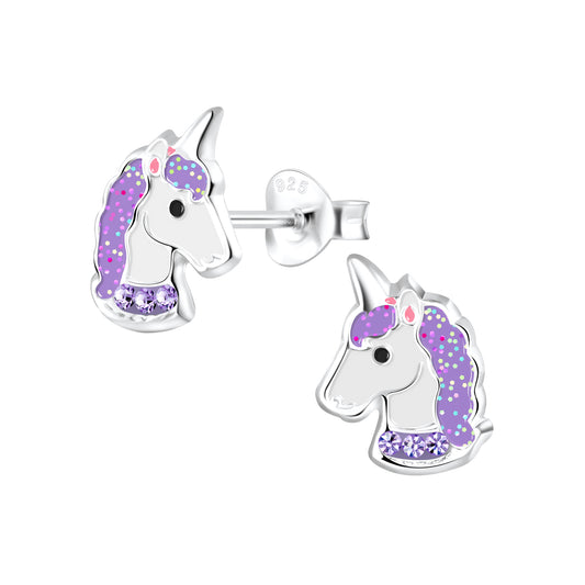 Purple Unicorn with Purple Rhinestones Sterling Earrings