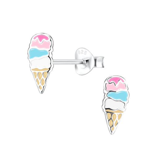 Pastel Ice Cream Cone Sterling Earrings