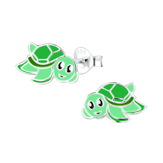 Green Turtle Sterling Silver Earrings