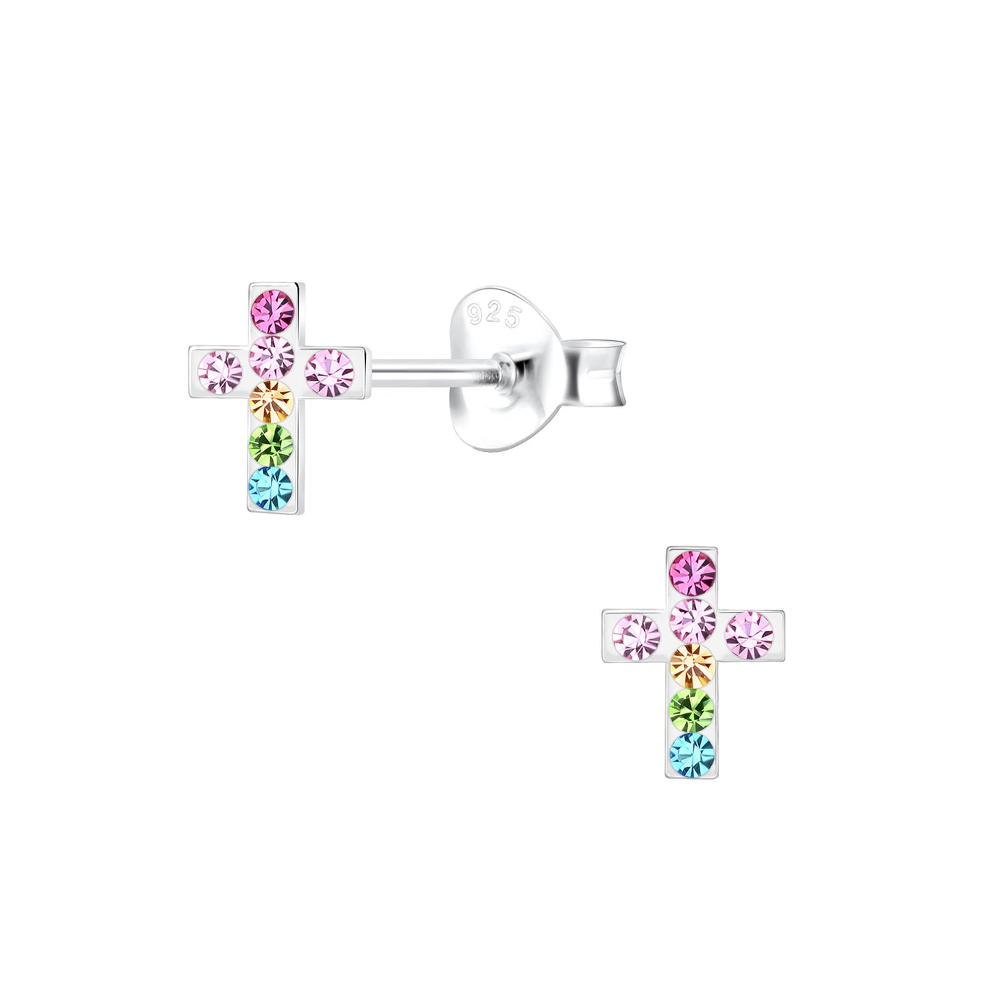Cross Earrings Multicolored CrystalSterling Silver Stud Earrings