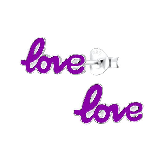 Purple Love Sterling Silver Stud Earrings