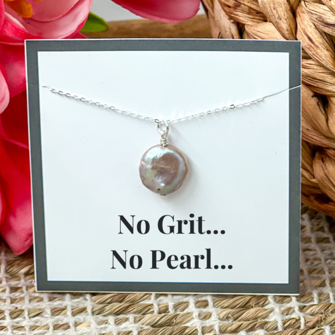 Pink Single Drop Coin Pearl Necklace