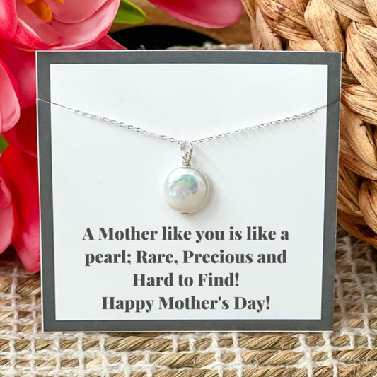 White Single Drop Coin Pearl Necklace
