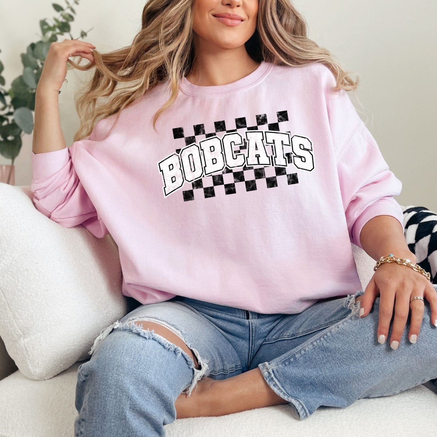 Bobcats Checkered Background Sweatshirt
