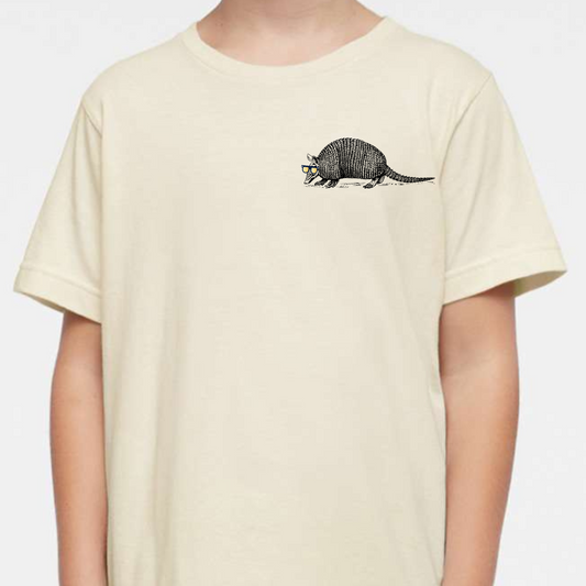Youth Hamilton, TX Solar Eclipse Armadillo wearing solar eclipse glasses Graphic Tshirt April 8, 2024