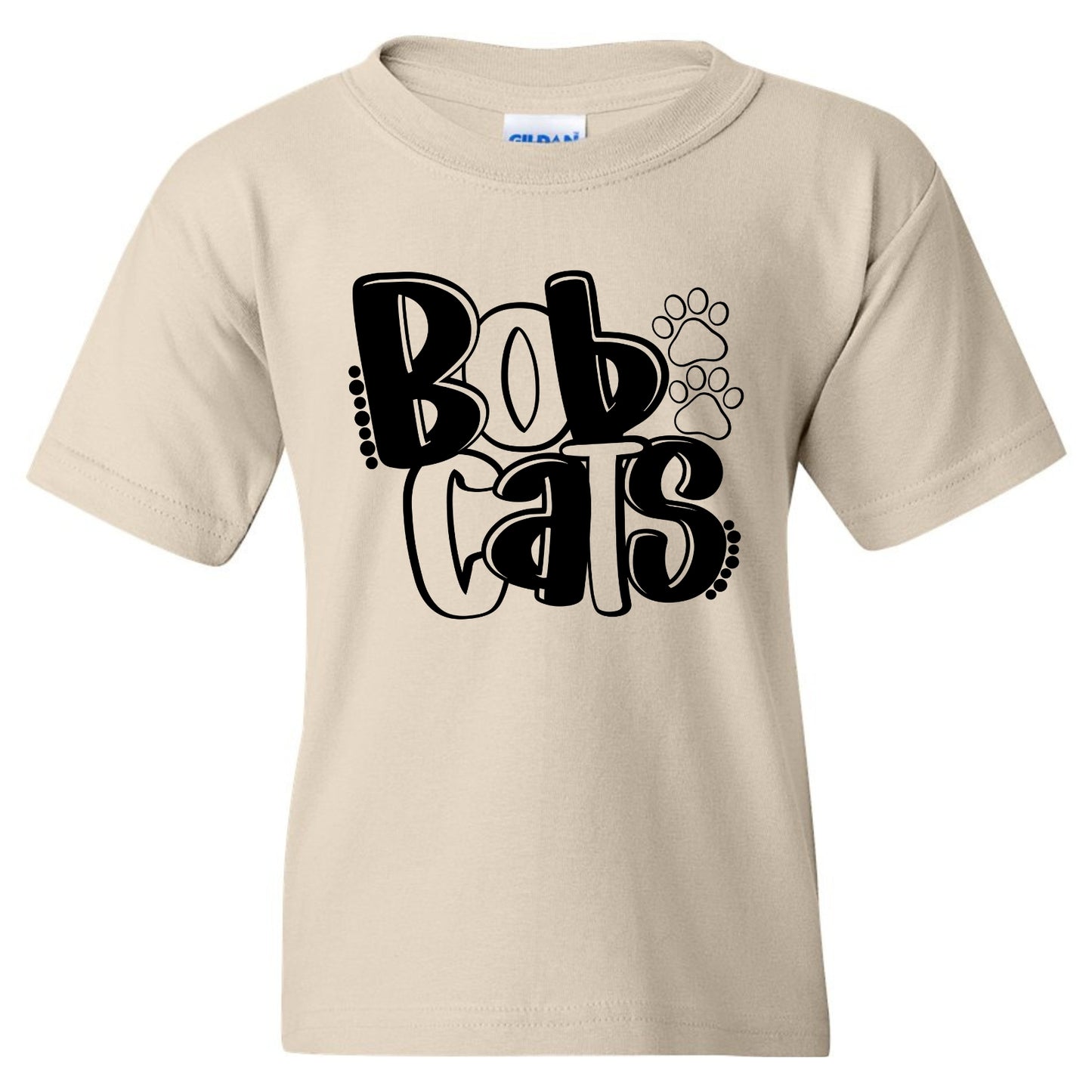 Bobcats with Little Paw Prints Bubble Letter Youth Shirt