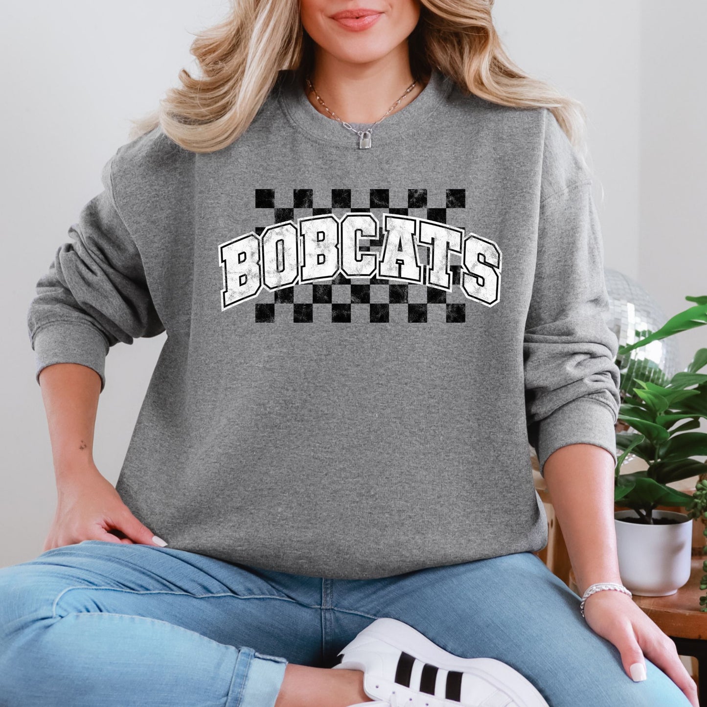 Bobcats Checkered Background Sweatshirt