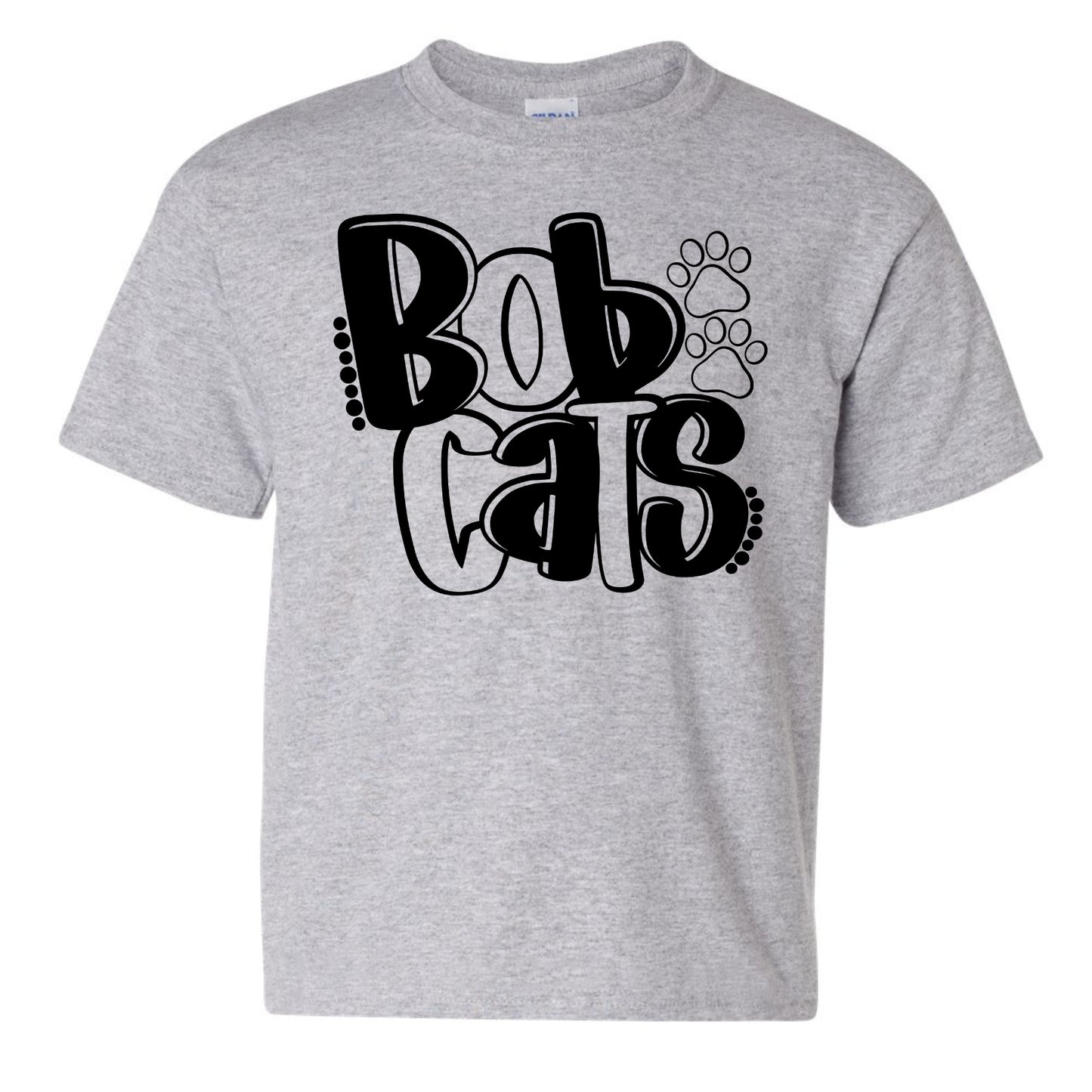 Bobcats with Little Paw Prints Bubble Letter Youth Shirt