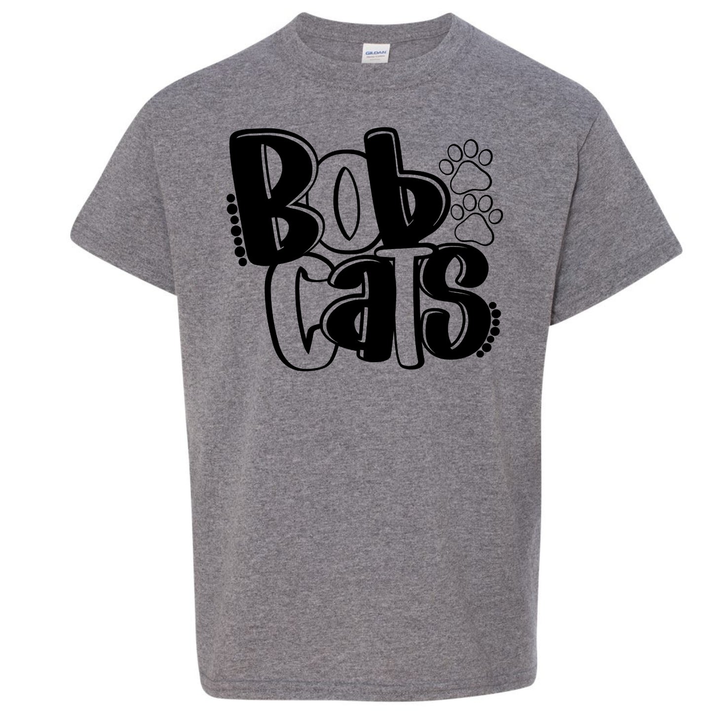 Bobcats with Little Paw Prints Bubble Letter Youth Shirt
