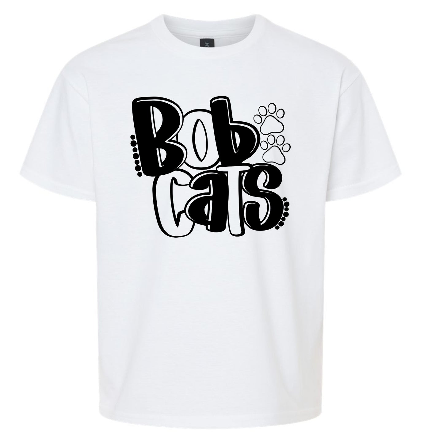 Bobcats with Little Paw Prints Bubble Letter Youth Shirt