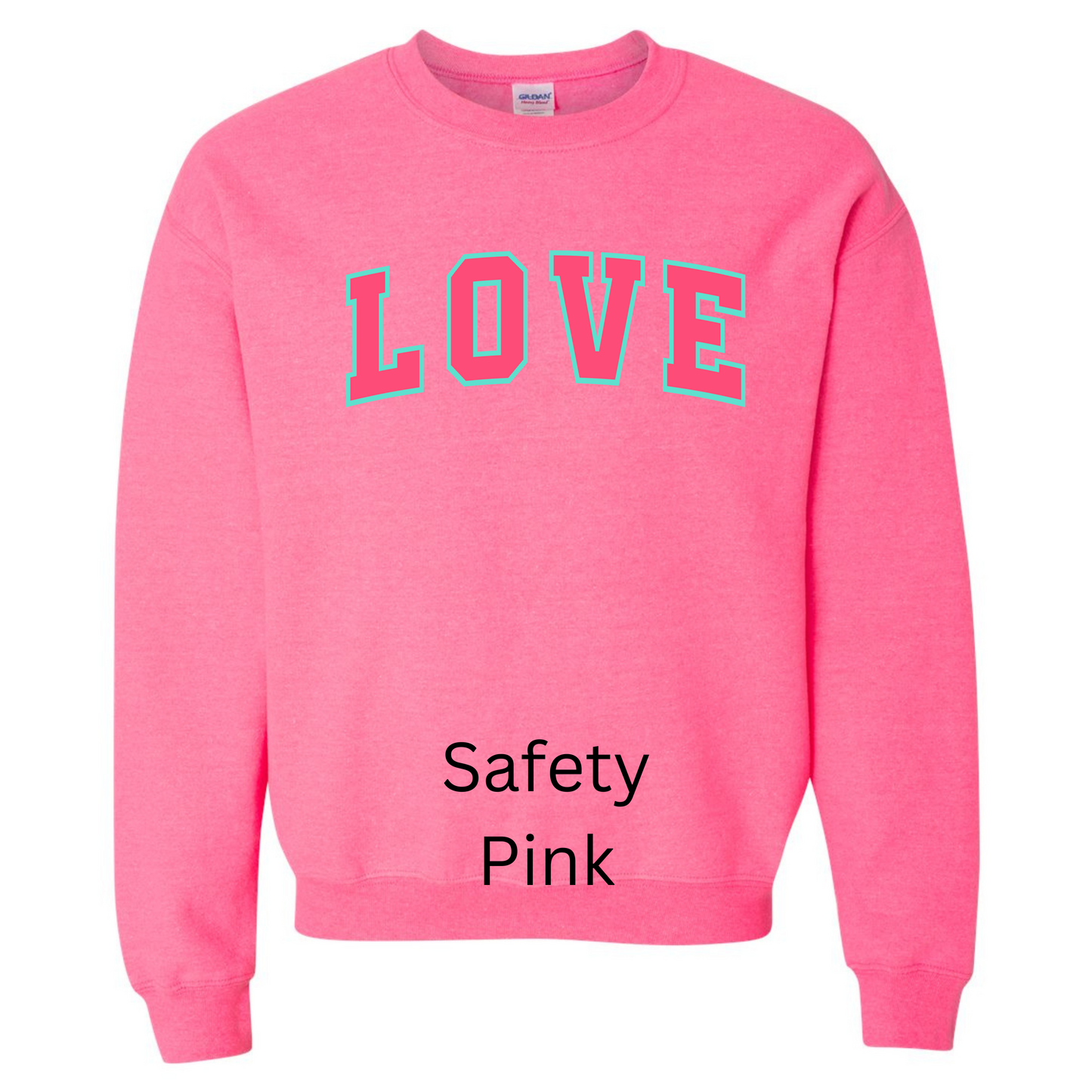 Valentine’s Sweatshirt Pink with Blue Outline Love