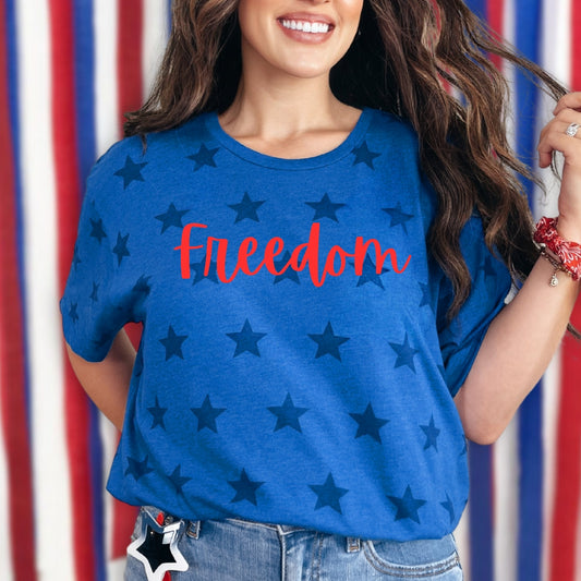 Freedom Glitter Puff United States July 4th Patriotic Star Tshirt