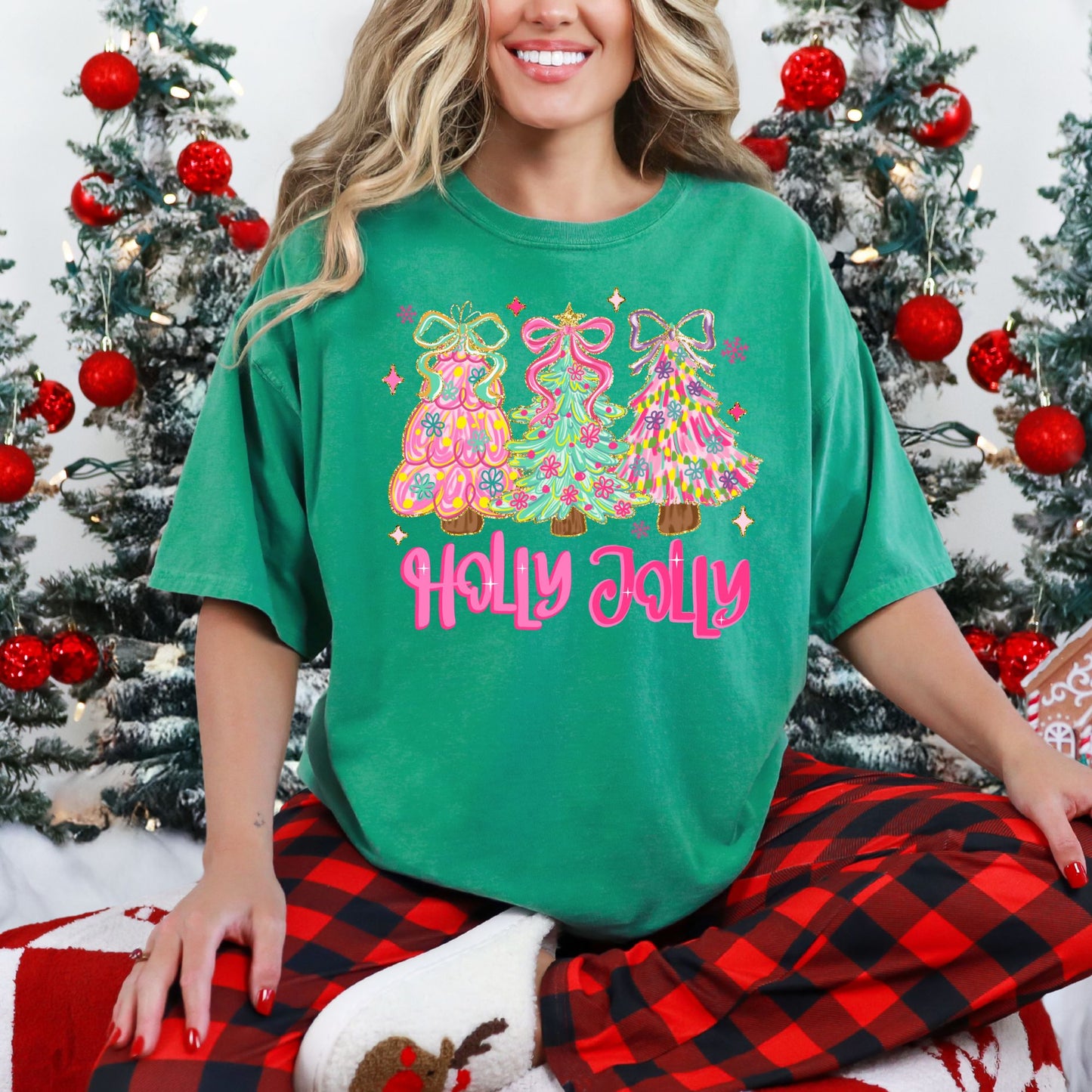Holly Jolly Coquette Christmas Trees Tee – Comfort Colors