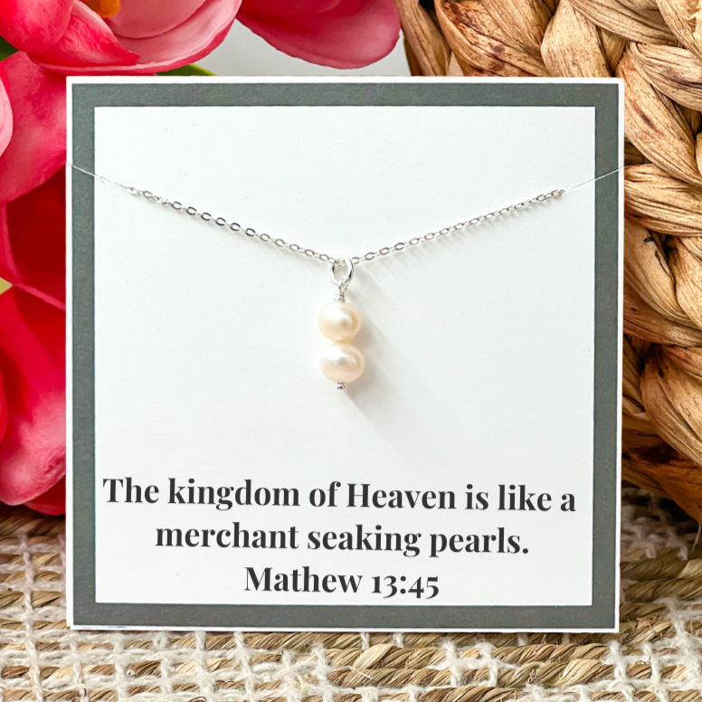 Double Pearl Dainty Pendant Sterling Silver Necklace Minimalist jewelry Perfect for Layering