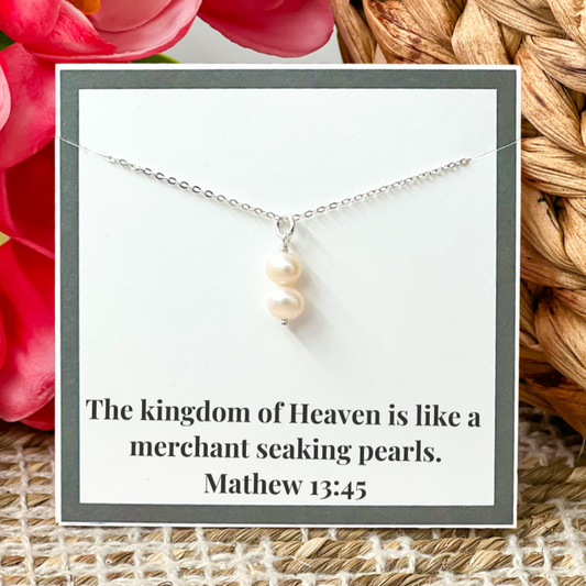 Double Pearl Dainty Pendant Sterling Silver Necklace Minimalist jewelry Perfect for Layering
