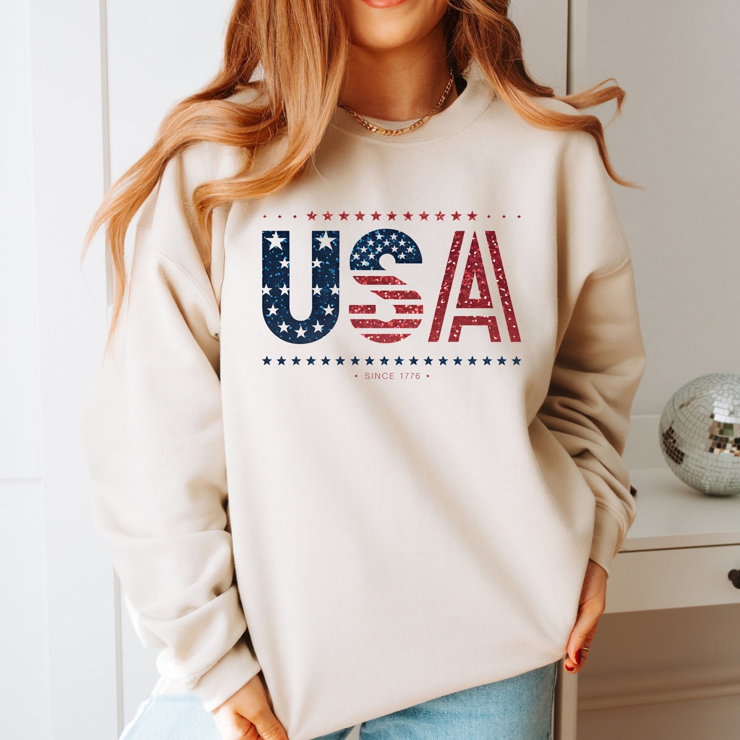 Glitter USA Patriotic July 4th Memorial Day Sweatshirt
