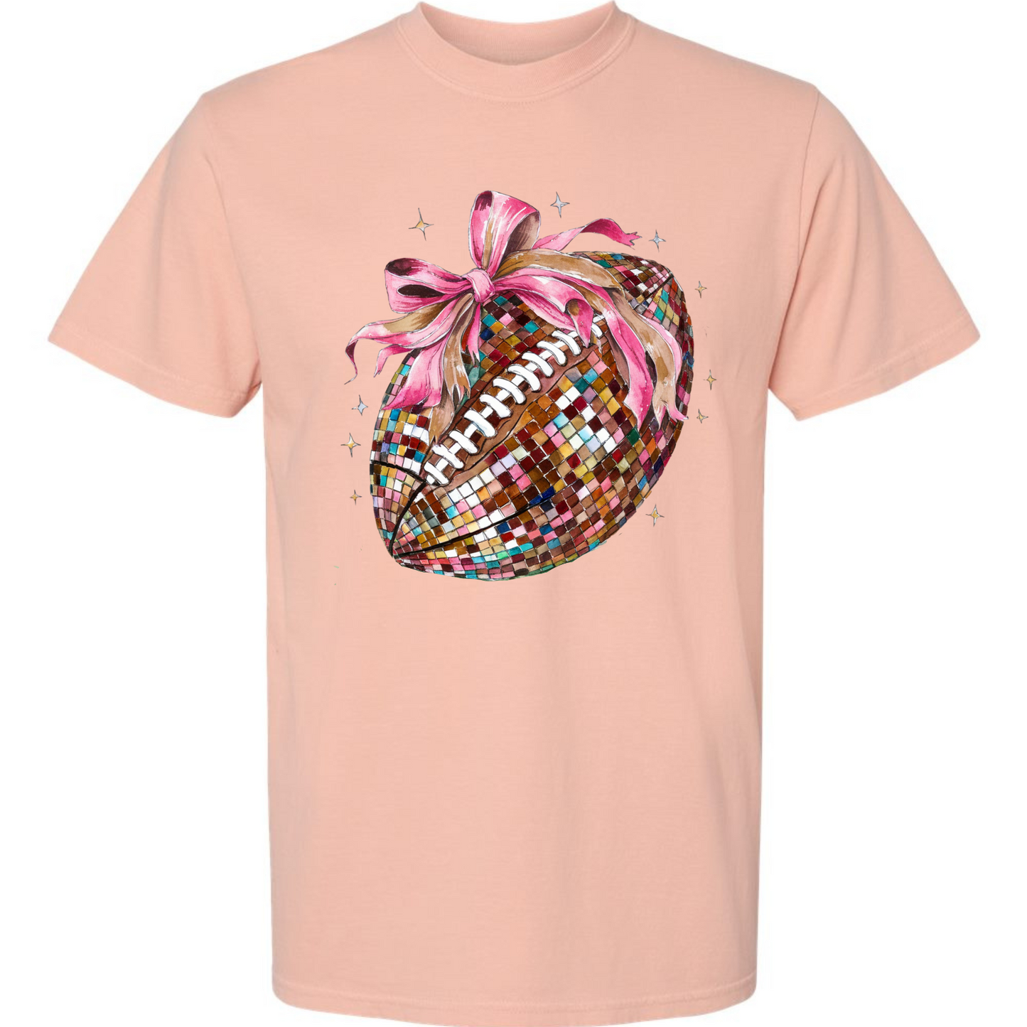 a pink t - shirt with a football on it