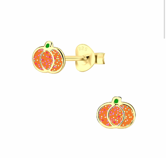 Pumpkin Glitter Sterling Silver Earring Studs