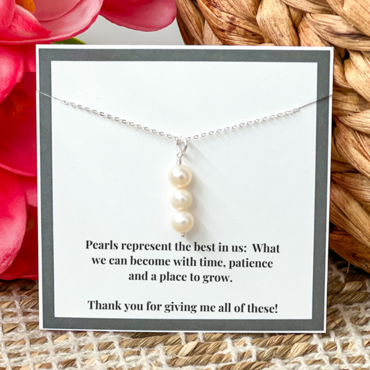 Triple Pearl Dainty Pendant Sterling Silver Necklace Perfect for Layering