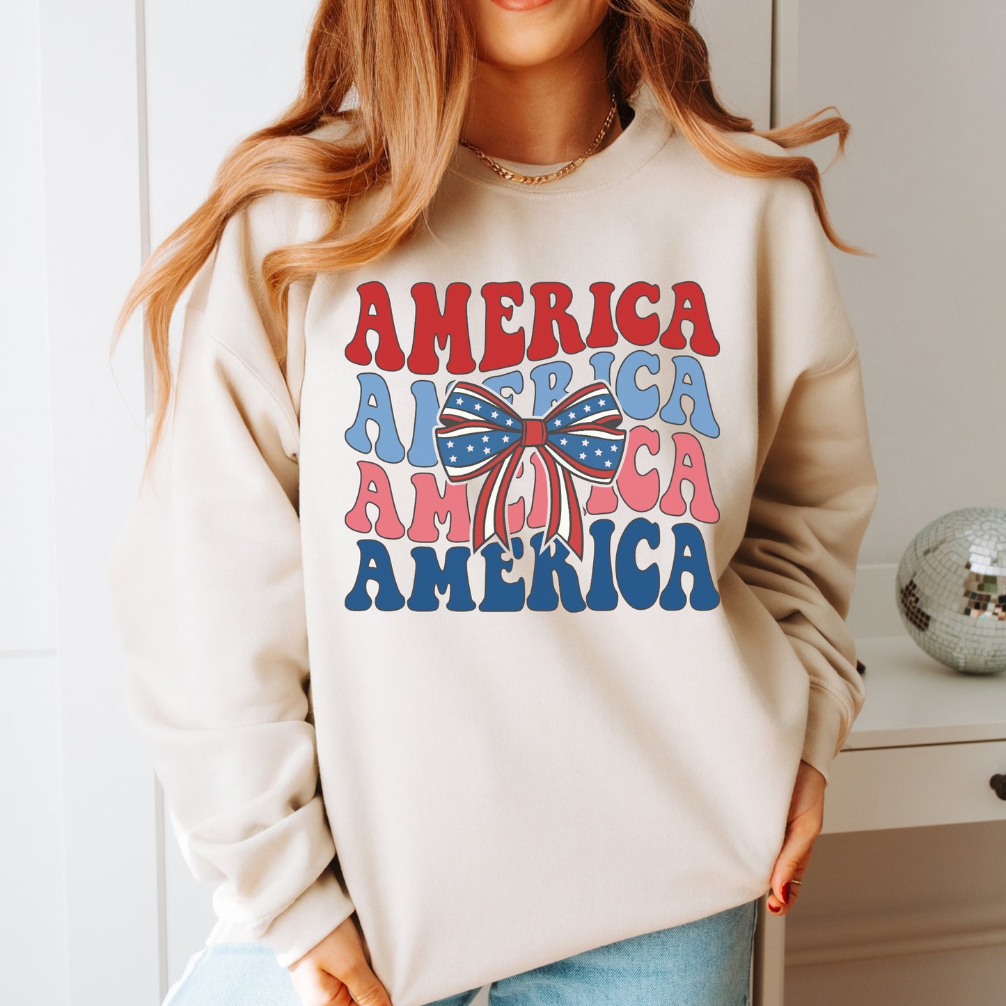 America Bow Patriotic July 4th Memorial Day Sweatshirt