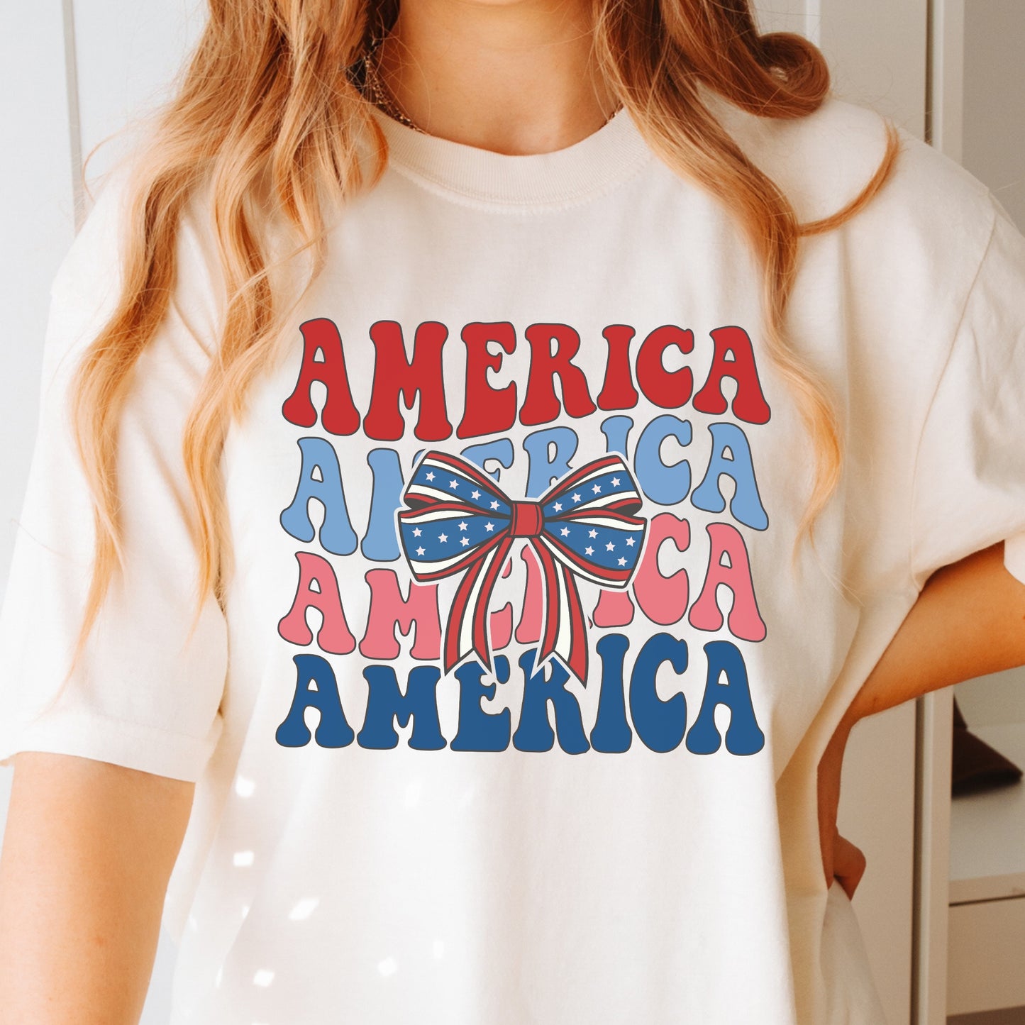 America Bow Patriotic July 4th Memorial Day Tshirt Comfort Colors