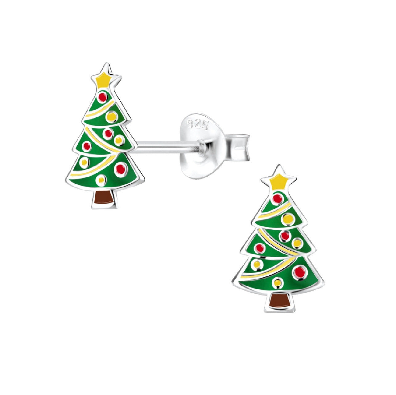 Christmas tree earrings with garland Sterling Silver Earring Studs