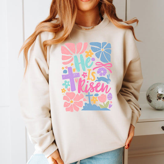 "He Is Risen" Floral Easter Sweatshirt
