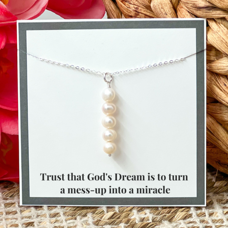 Five Pearl Dainty Pendant Sterling Silver Necklace Perfect for Layering