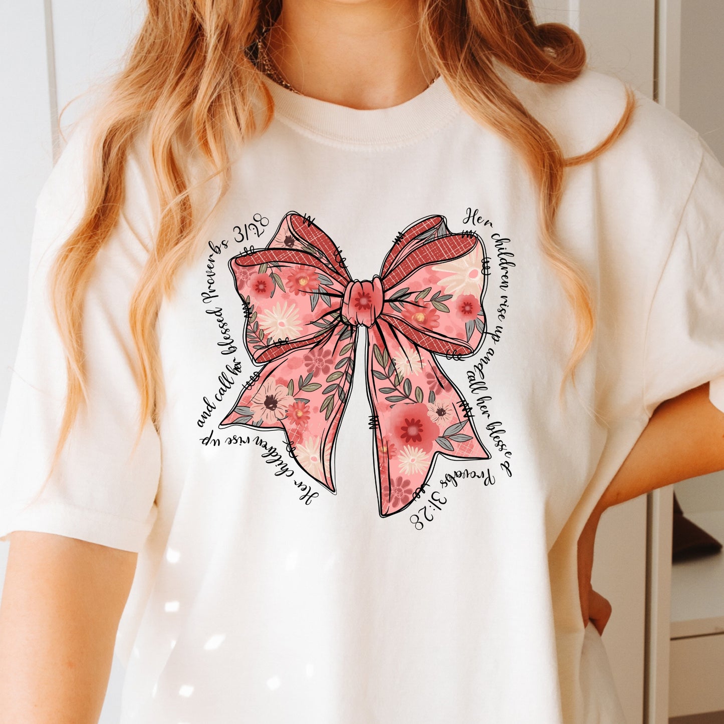 Her Children Rise Up and Call Her Blessed Religious Bow Mother Shirt