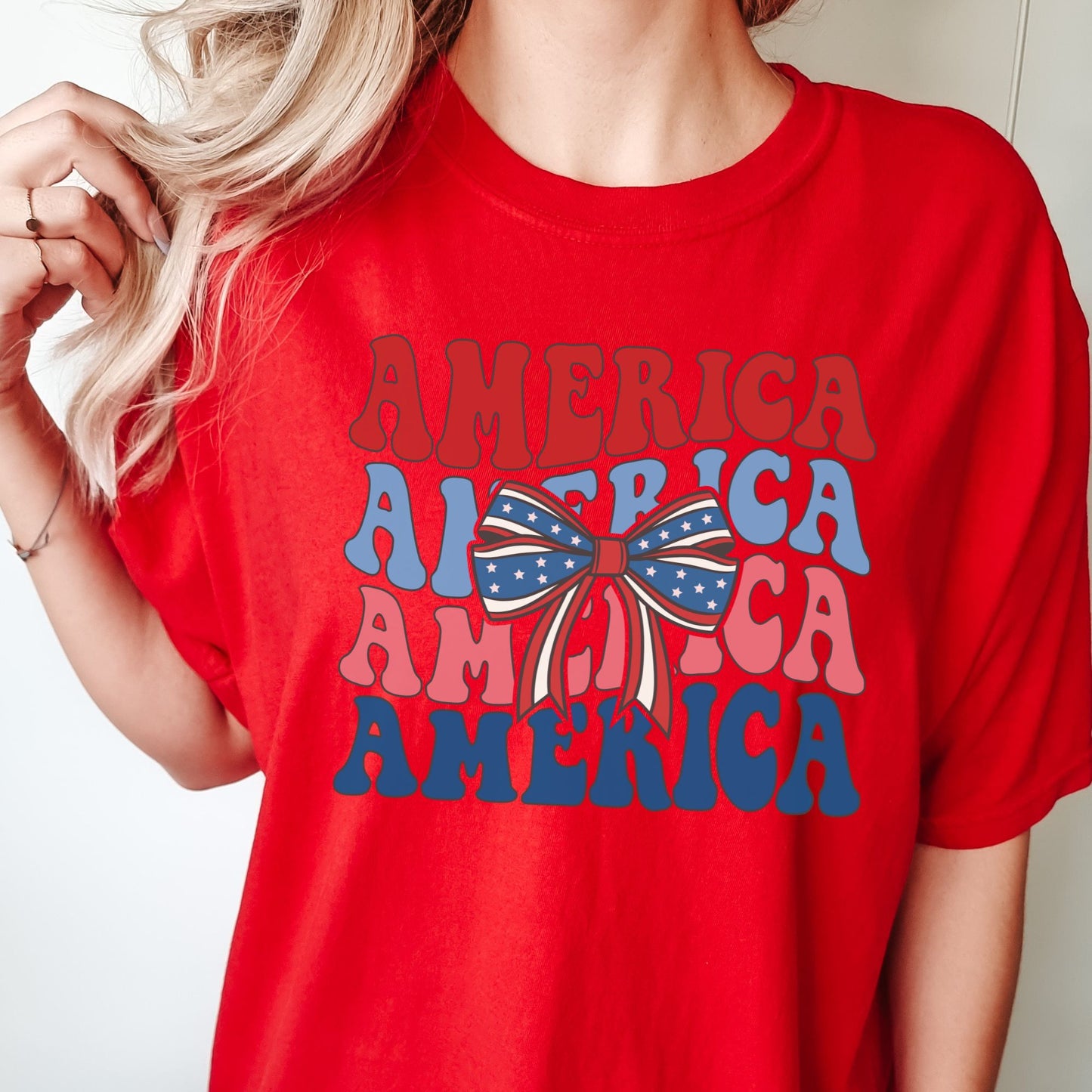 America Bow Patriotic July 4th Memorial Day Tshirt Comfort Colors