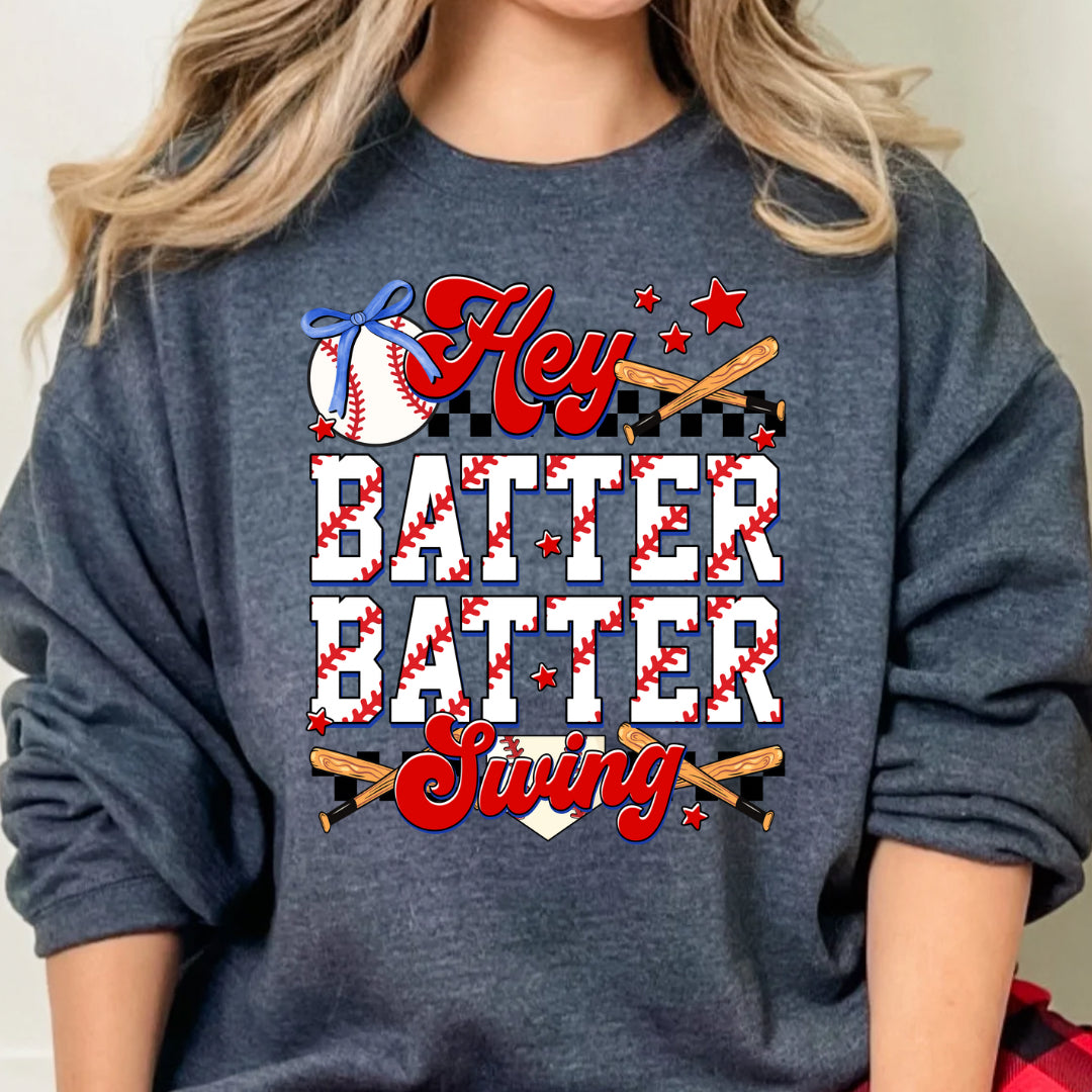 Hey batter swing baseball coquette sweatshirt