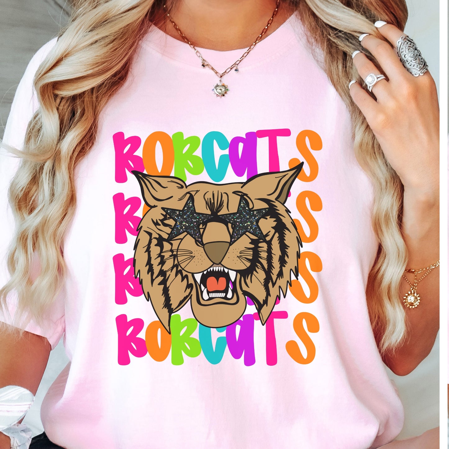 Neon Bobcat with Star Sunglasses Tshirt