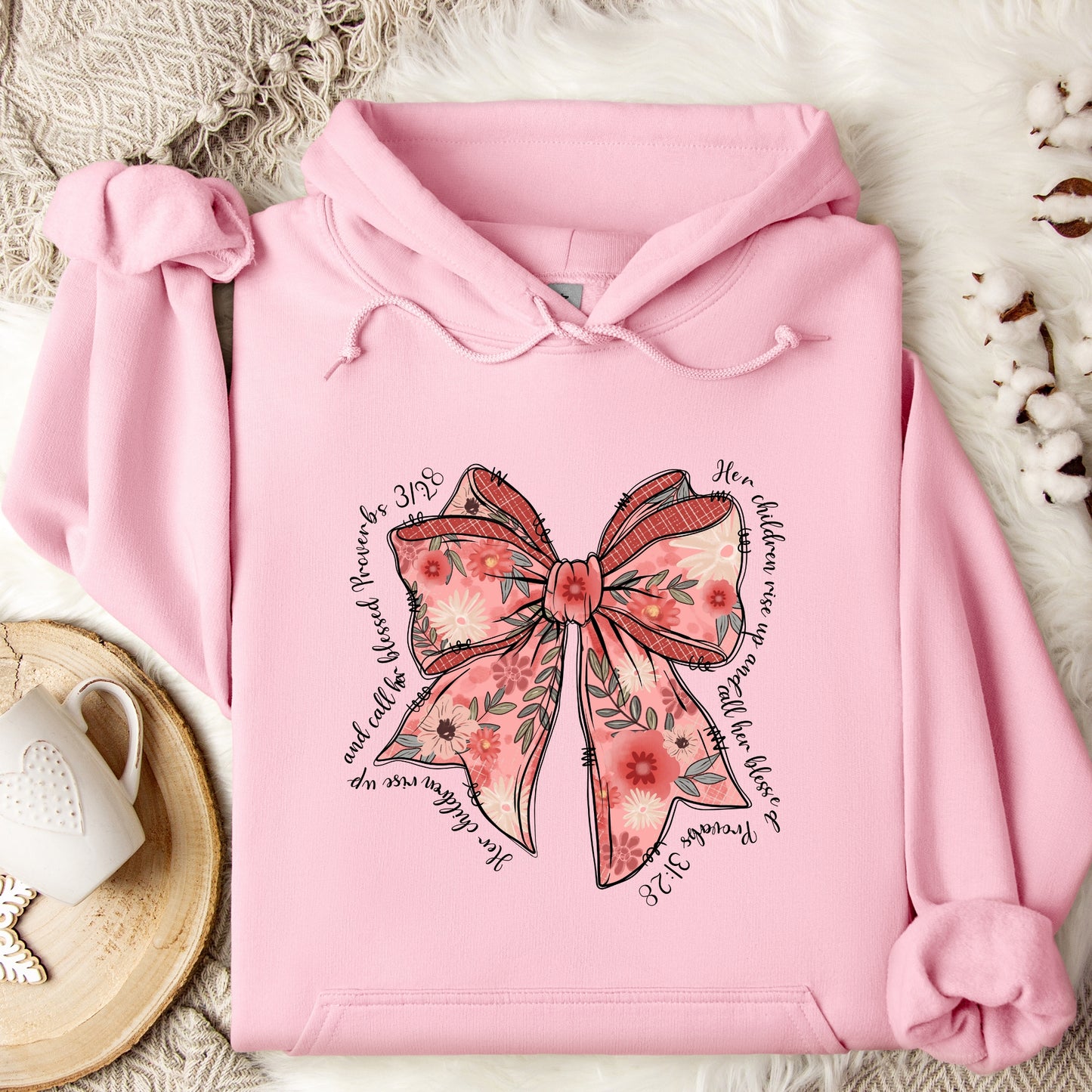 Mother's Day Floral Bow Hooded Sweatshirt Her Children Rise Up