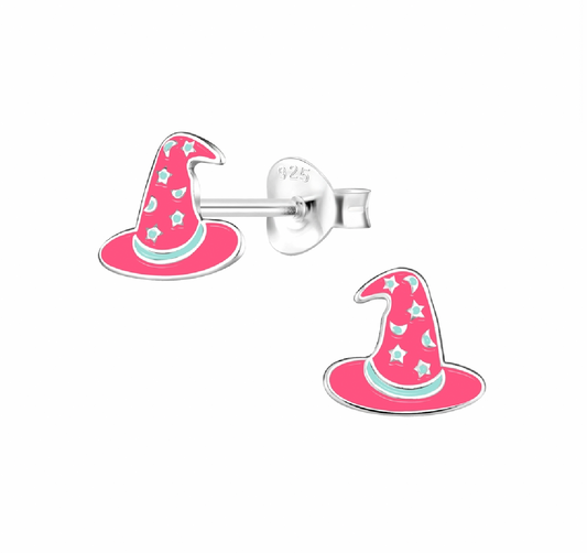 Pink Witch Hat Sterling Silver Earring Studs