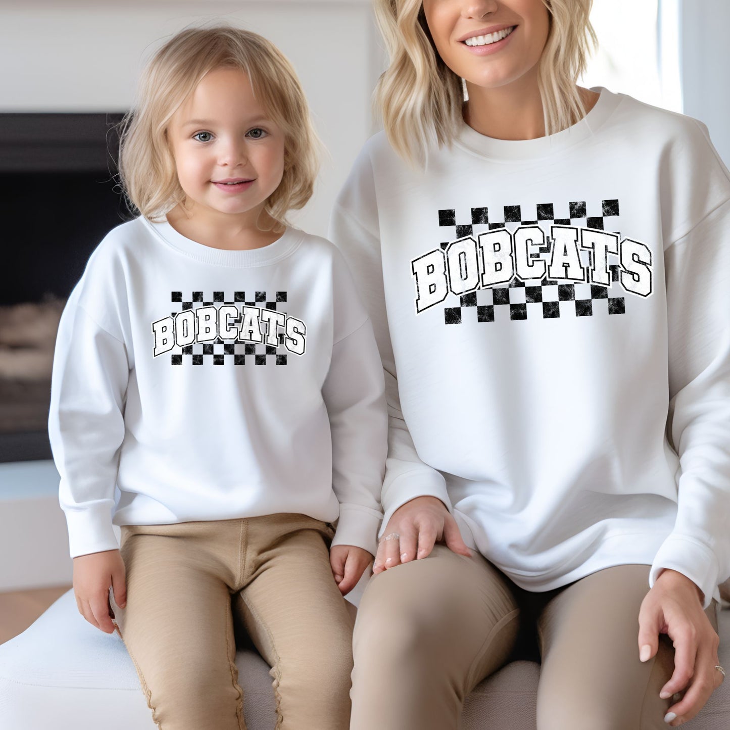 Bobcats Checkered Background Sweatshirt