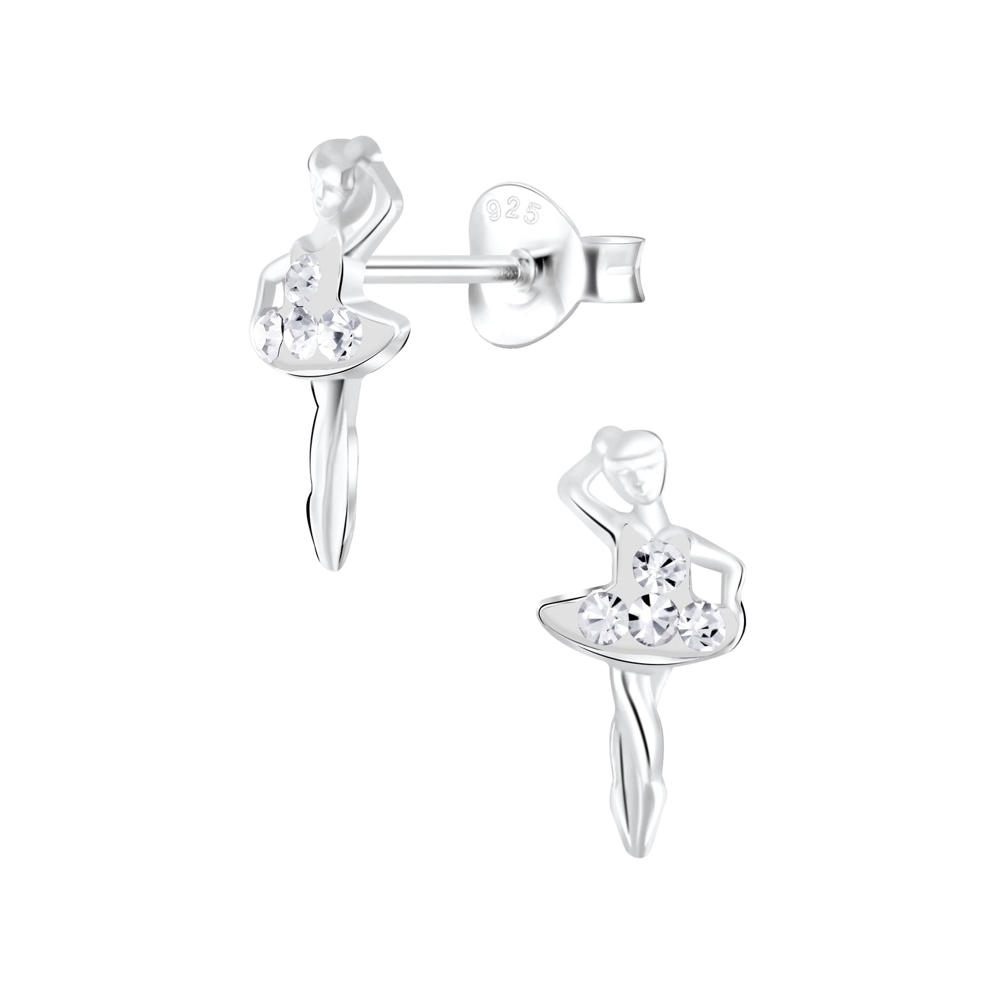 a pair of earrings with a ballerina on it