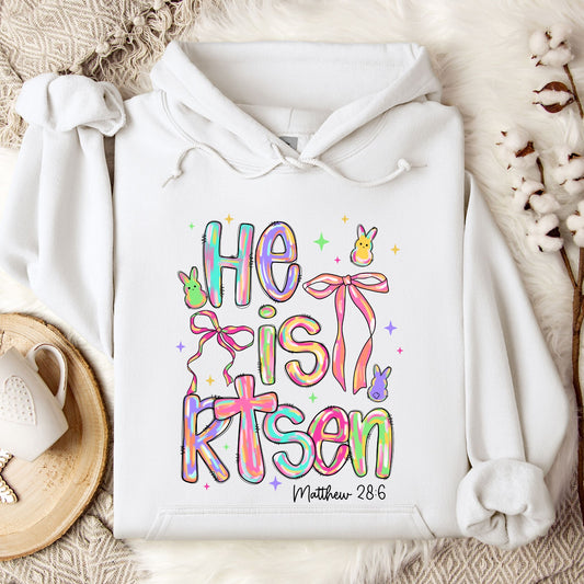 "He Is Risen" Easter Hooded Sweatshirt – Matthew 28:6