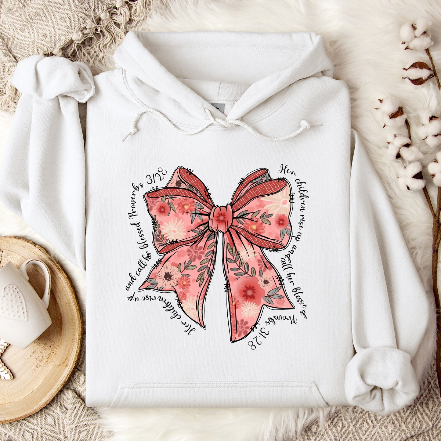 Mother's Day Floral Bow Hooded Sweatshirt Her Children Rise Up