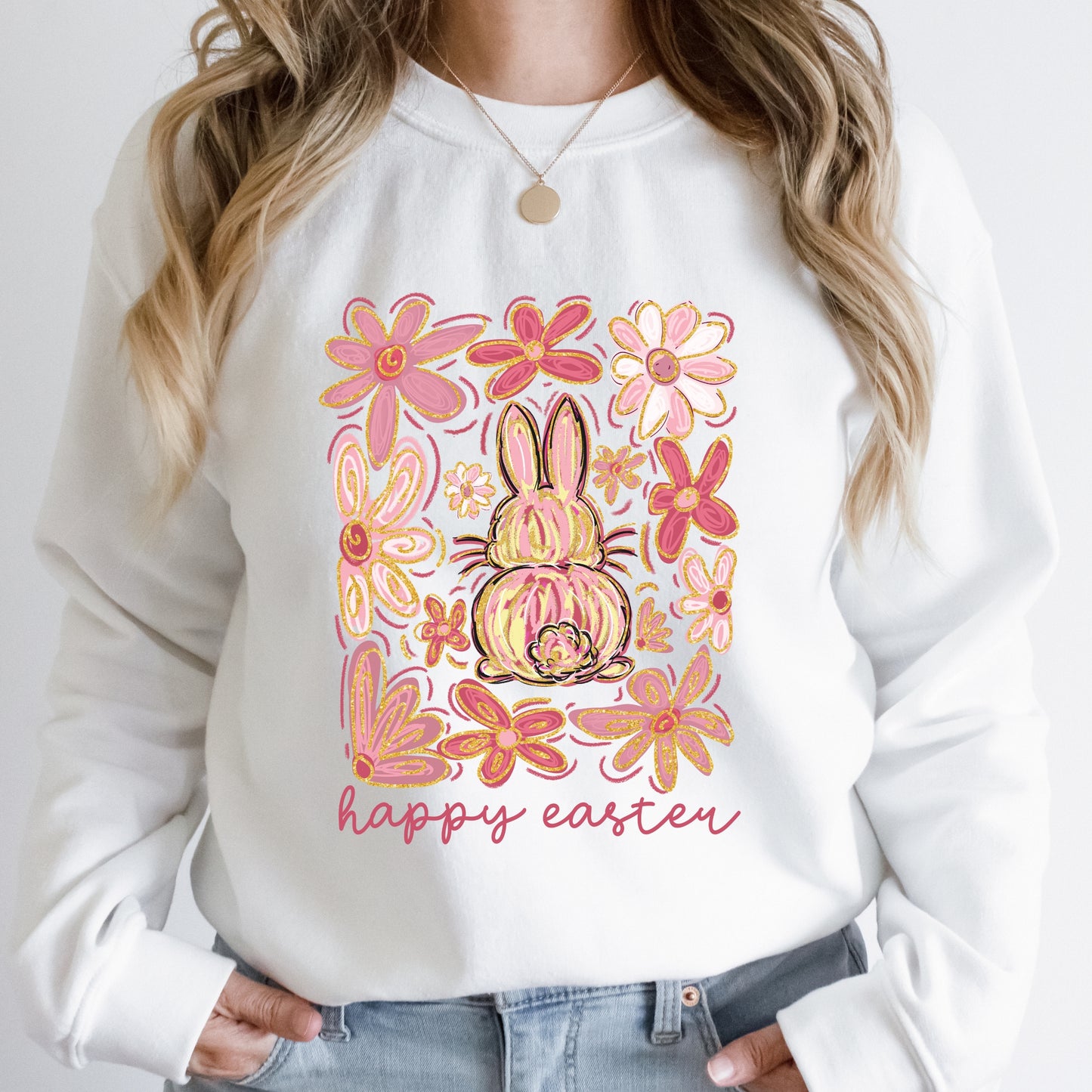 Floral Bunny "Happy Easter" Sweatshirt