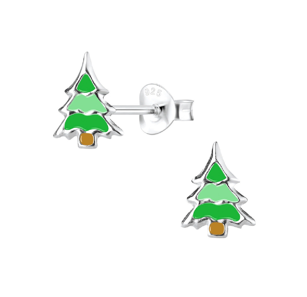 Three Layer Green Christmas Tree Sterling Silver Earring Studs