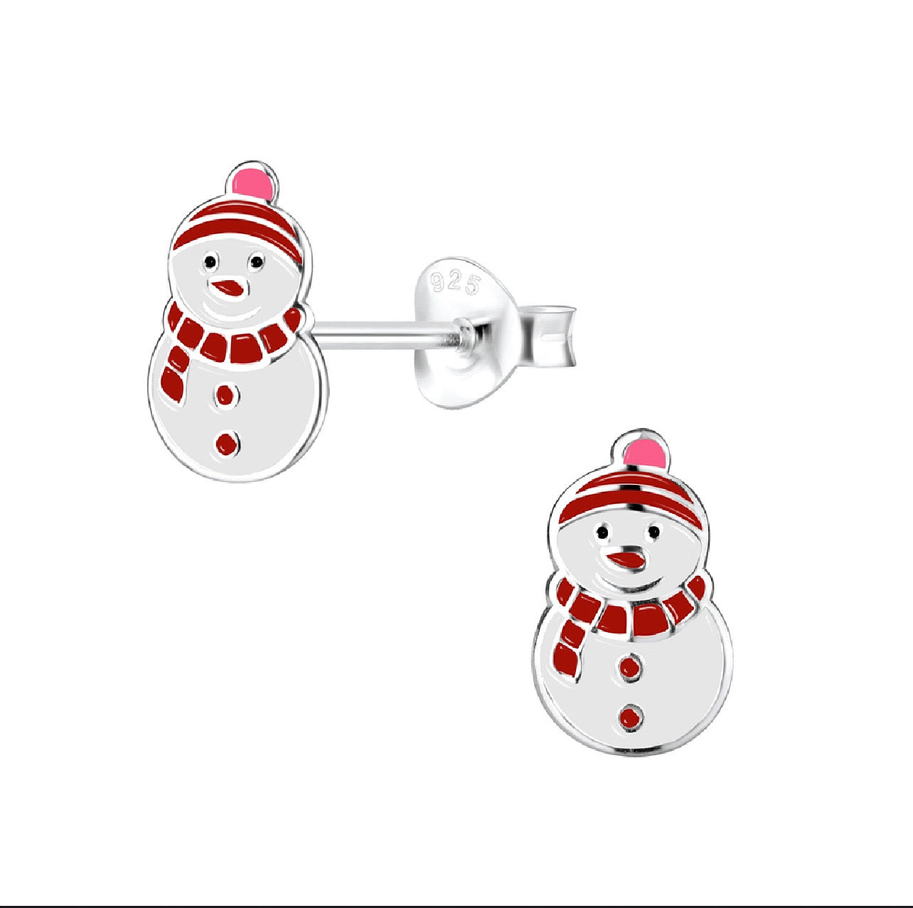 Snowman with red scarf Sterling Silver Earring Studs