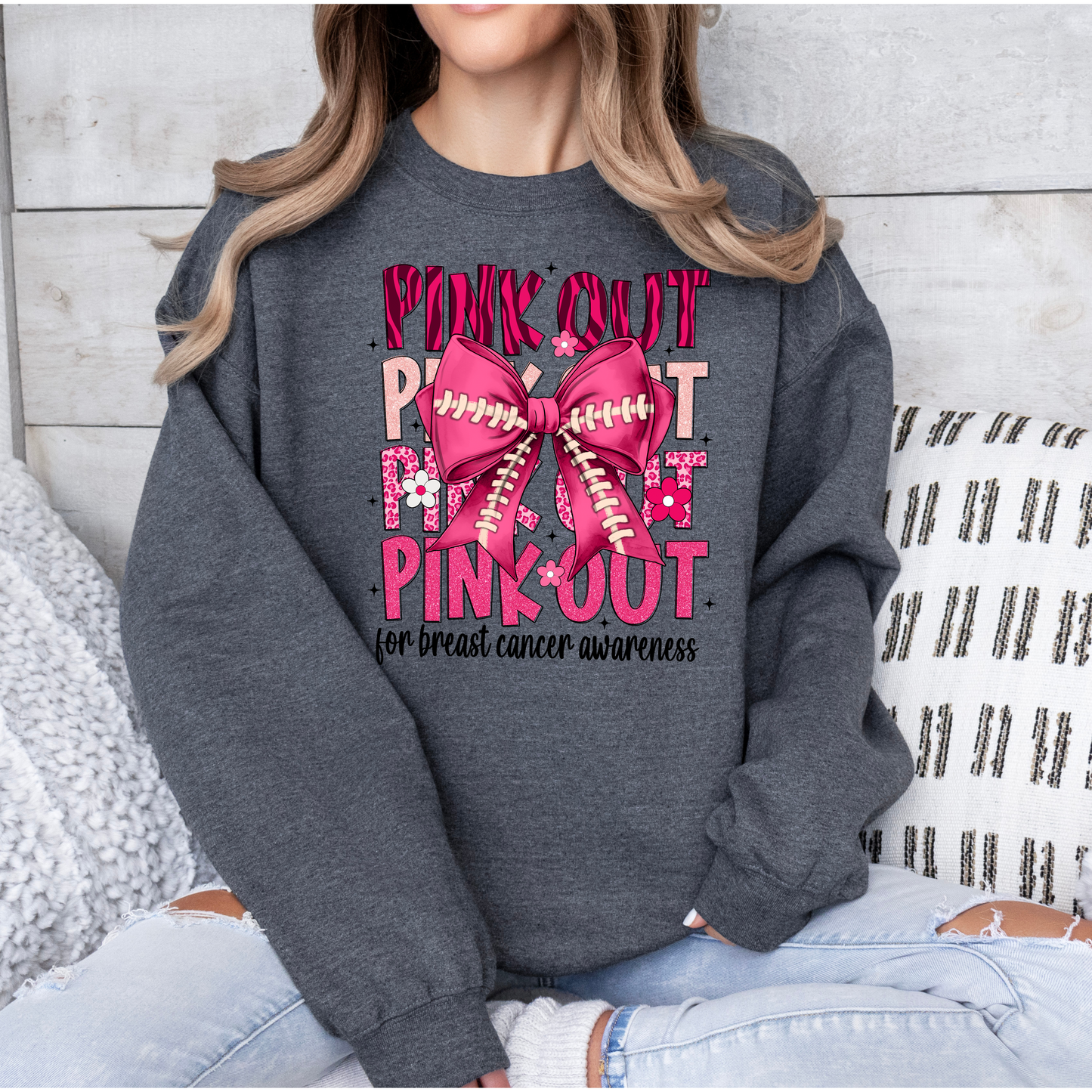 Pink Out Sweatshirt with Football Bow