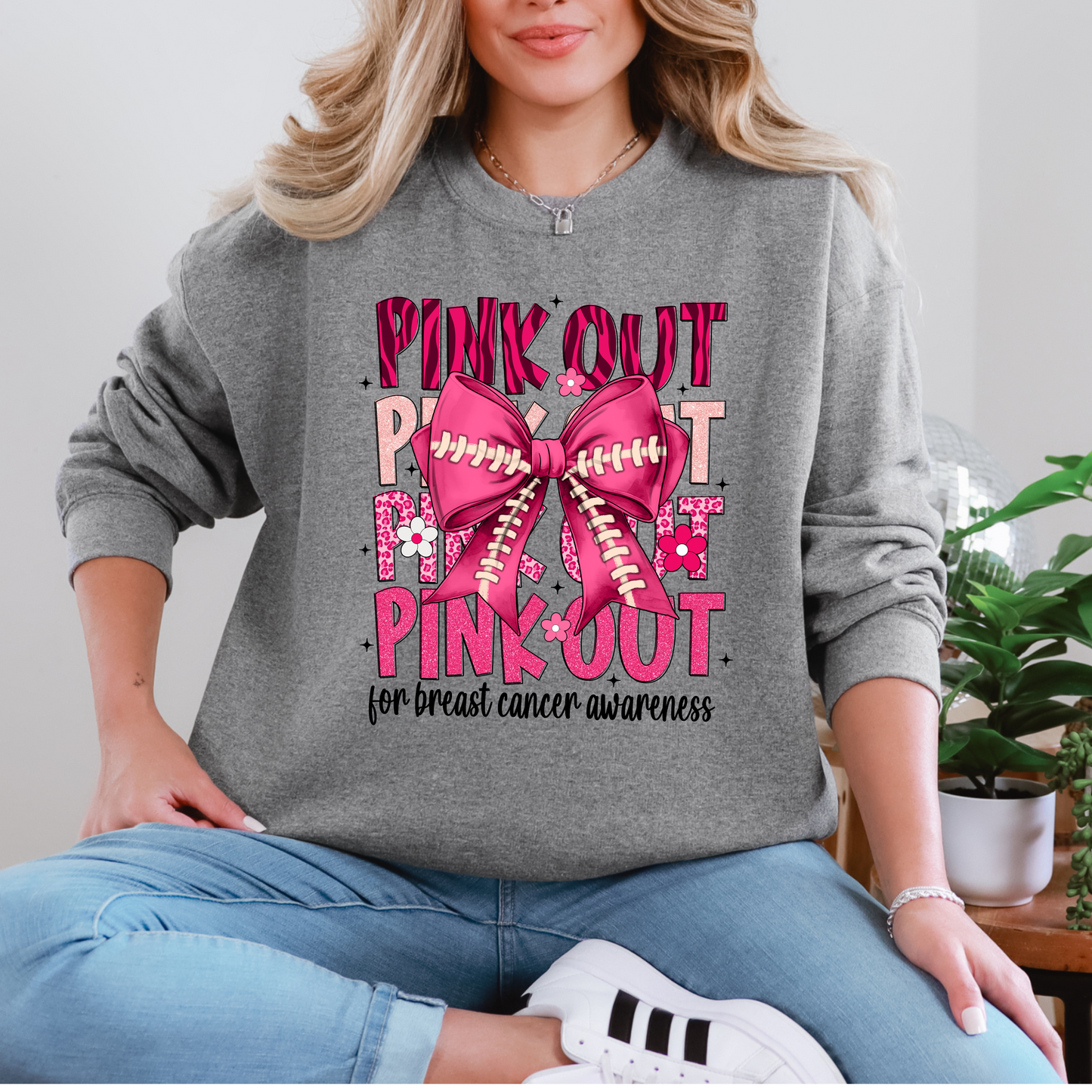 Pink Out Sweatshirt with Football Bow
