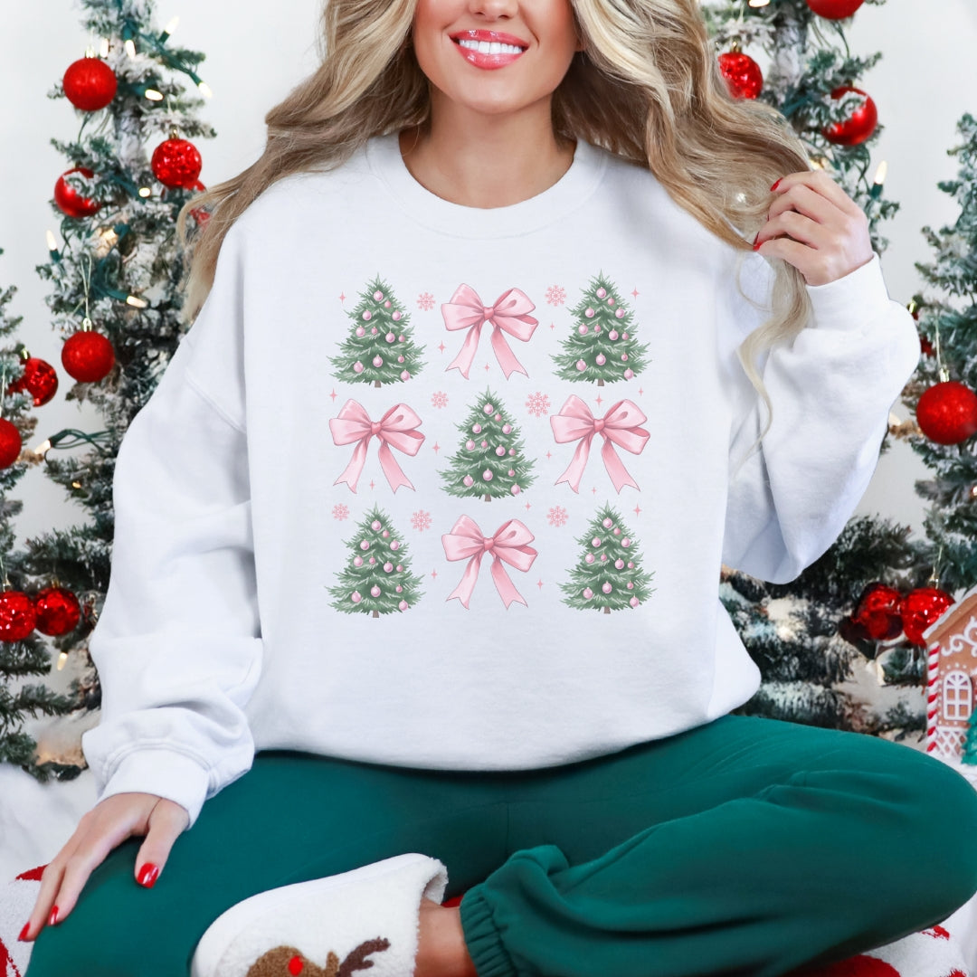 Coquette Christmas Tree & Pink Bows Sweatshirt