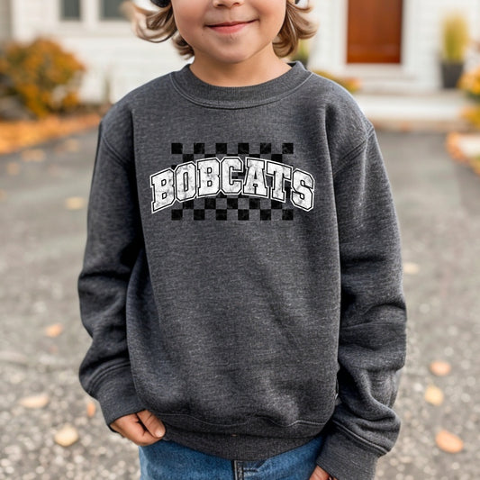Checkered Background Bobcat School Spirit Team Shirt