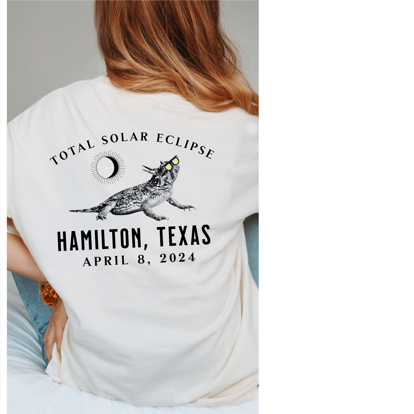 Hamilton, TX Solar Eclipse Horned Toad wearing solar eclipse glasses Graphic Tshirt April 8, 2024