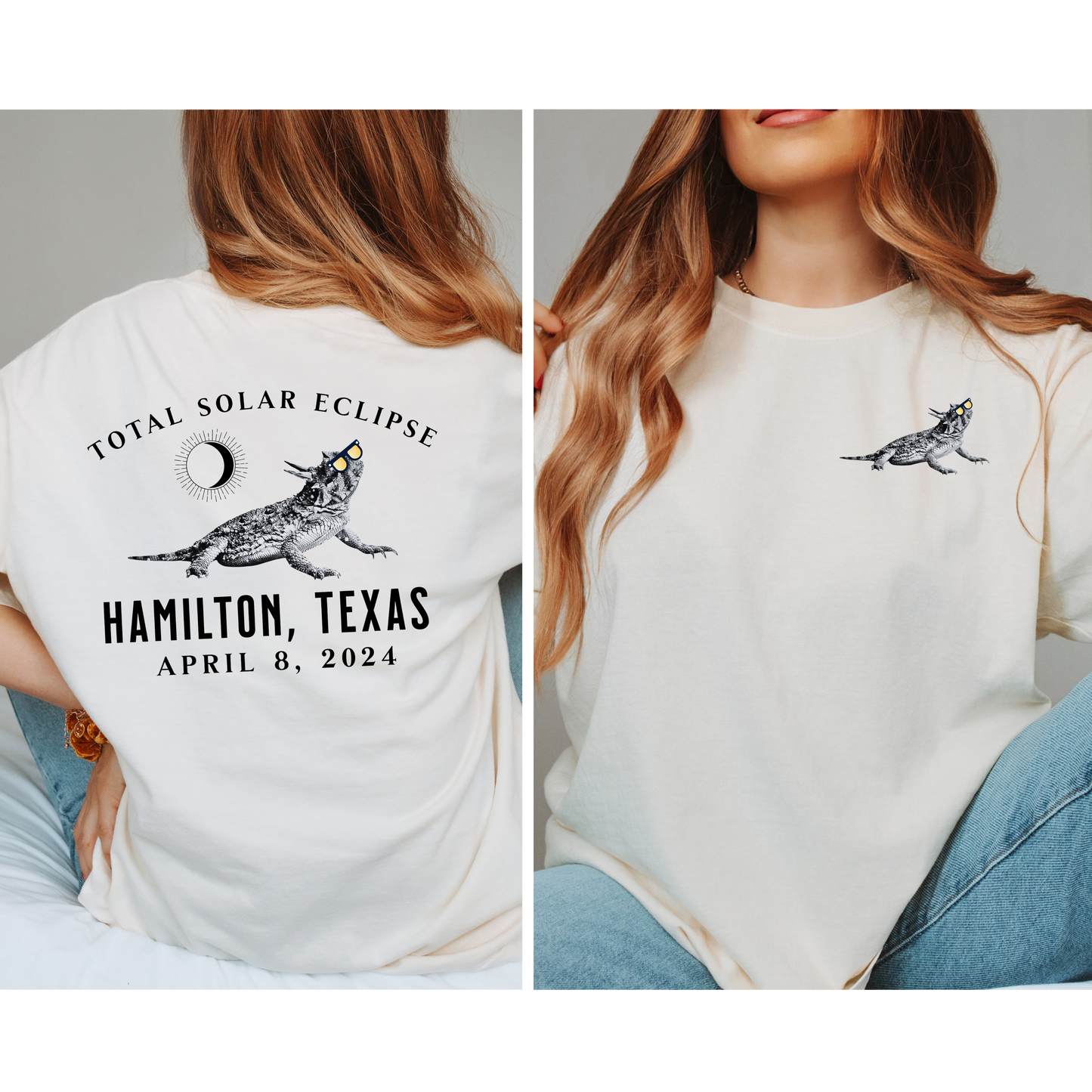 Hamilton, TX Solar Eclipse Horned Toad wearing solar eclipse glasses Graphic Tshirt April 8, 2024