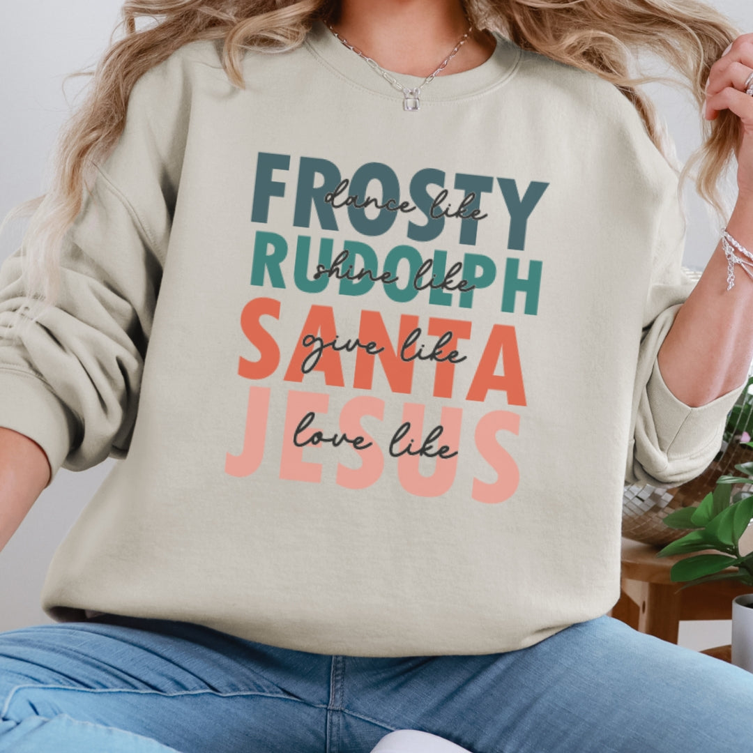 Frosty Rudolph Santa Jesus Christmas Sweatshirt
