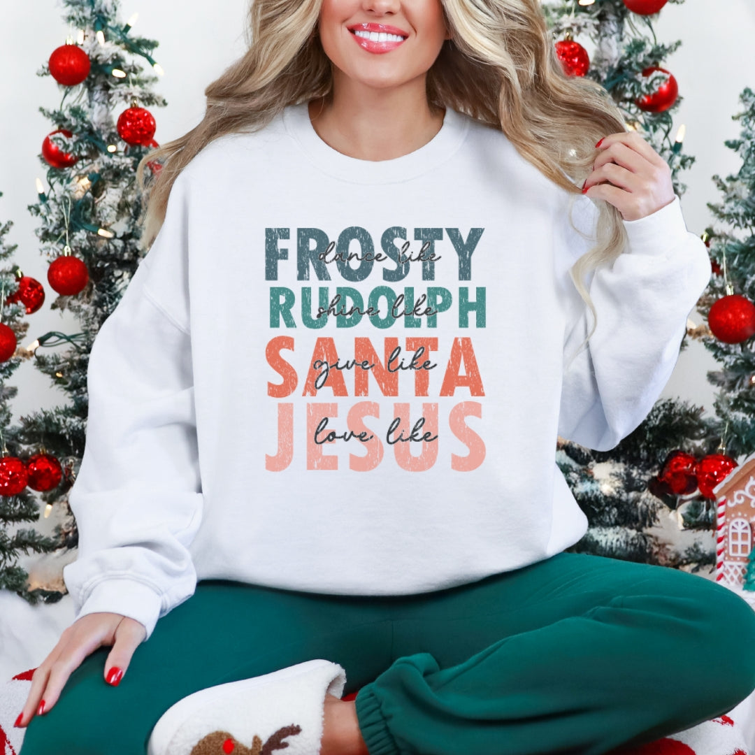 Frosty Rudolph Santa Jesus Christmas Sweatshirt